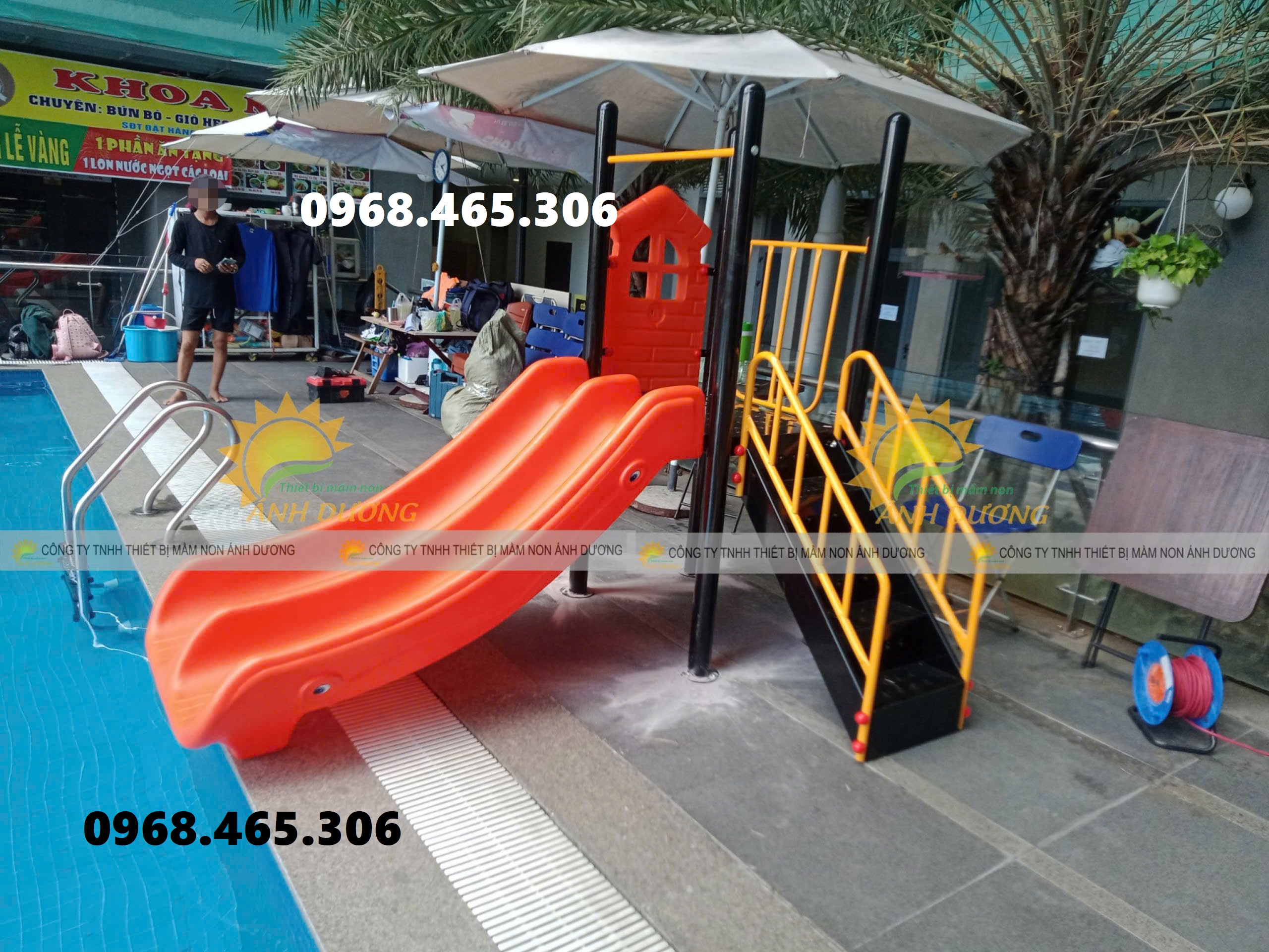 Cầu trượt máng nhựa đôi, cầu trượt đôi trẻ em, cầu trượt mầm non