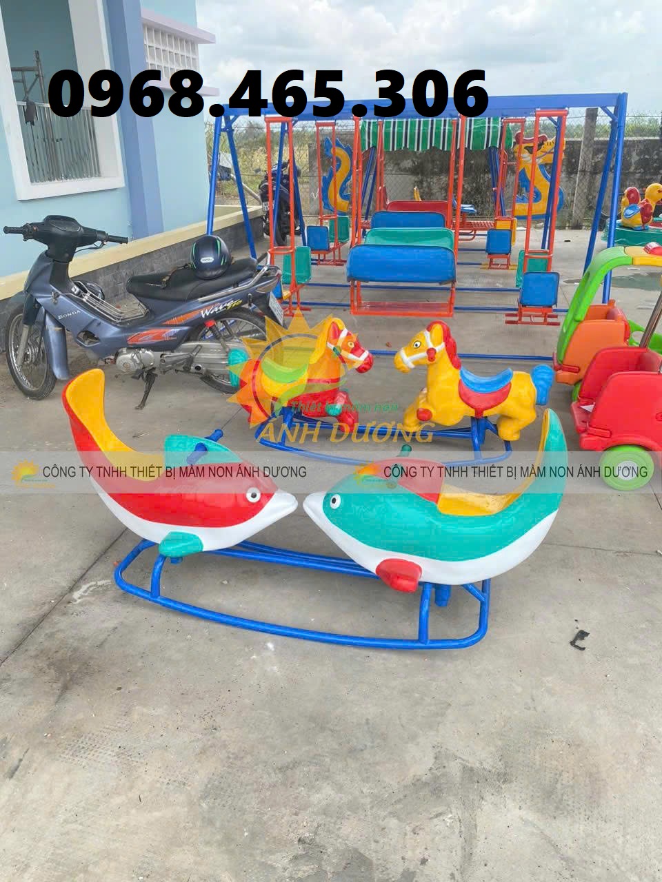 Bập bênh đôi 2 con cá trẻ em, bập bênh con cá nhựa compossite