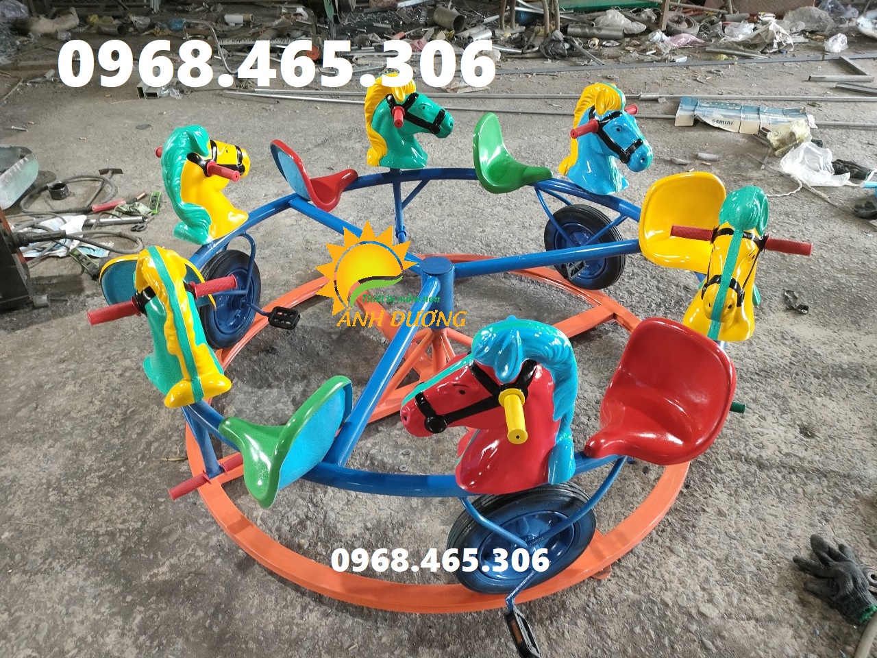 Đu quay ngựa trẻ em, đu quay đạp chân mầm non, đu quay trên ray