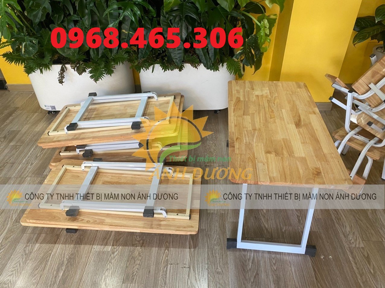 Bàn gập chân gỗ mầm non, bàn gỗ ghế gỗ mầm non nhà trẻ