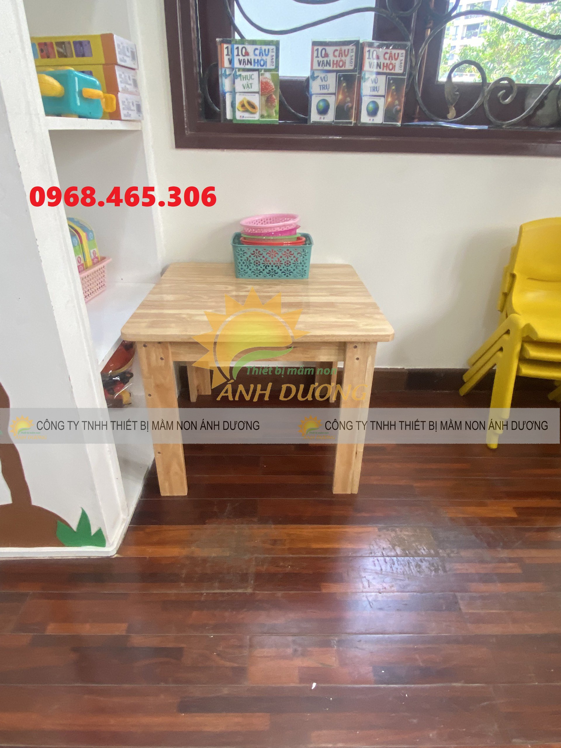 Bàn gập chân gỗ mầm non, bàn gỗ ghế gỗ mầm non nhà trẻ