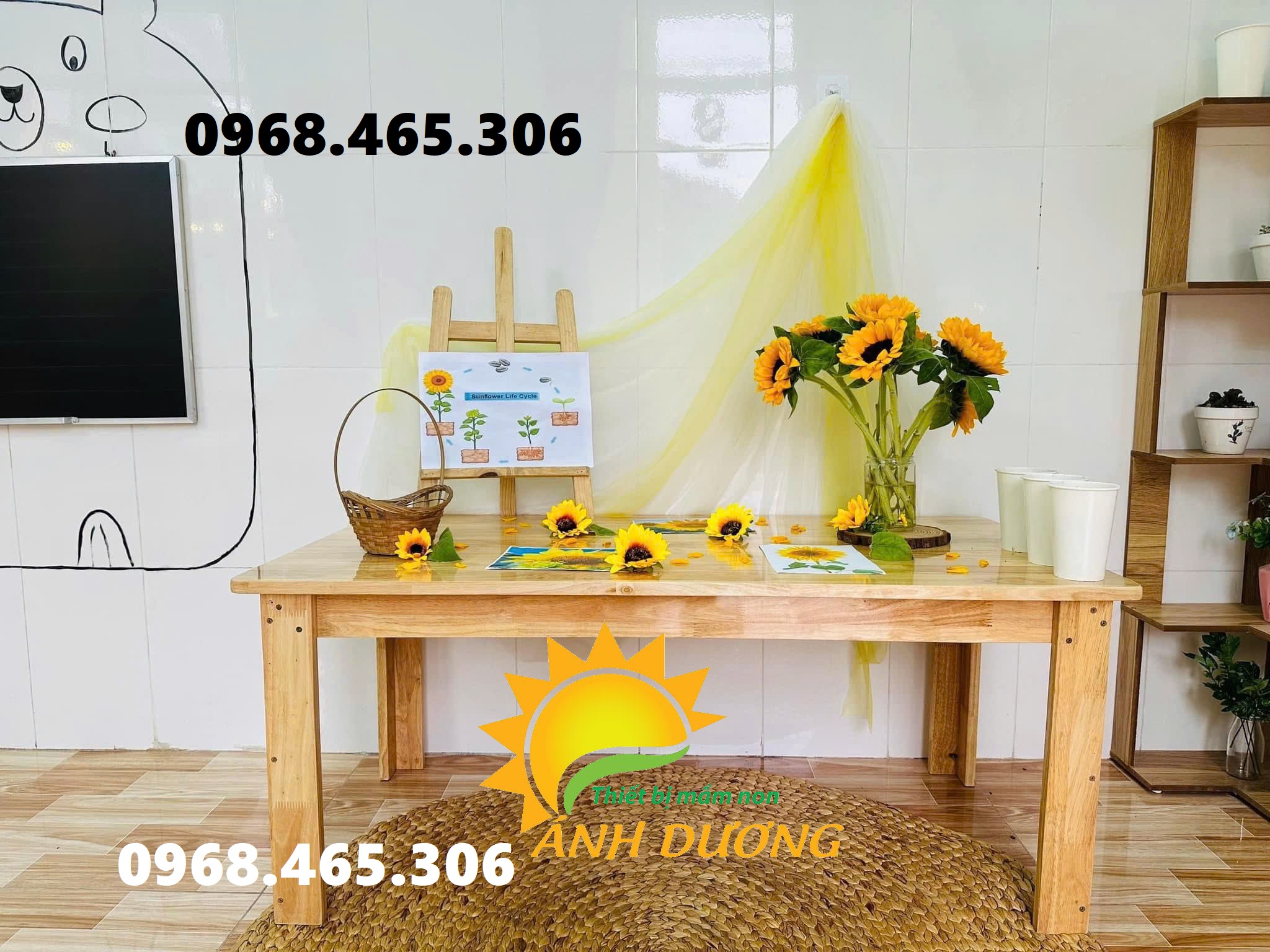 Bàn gập chân gỗ mầm non, bàn gỗ ghế gỗ mầm non nhà trẻ