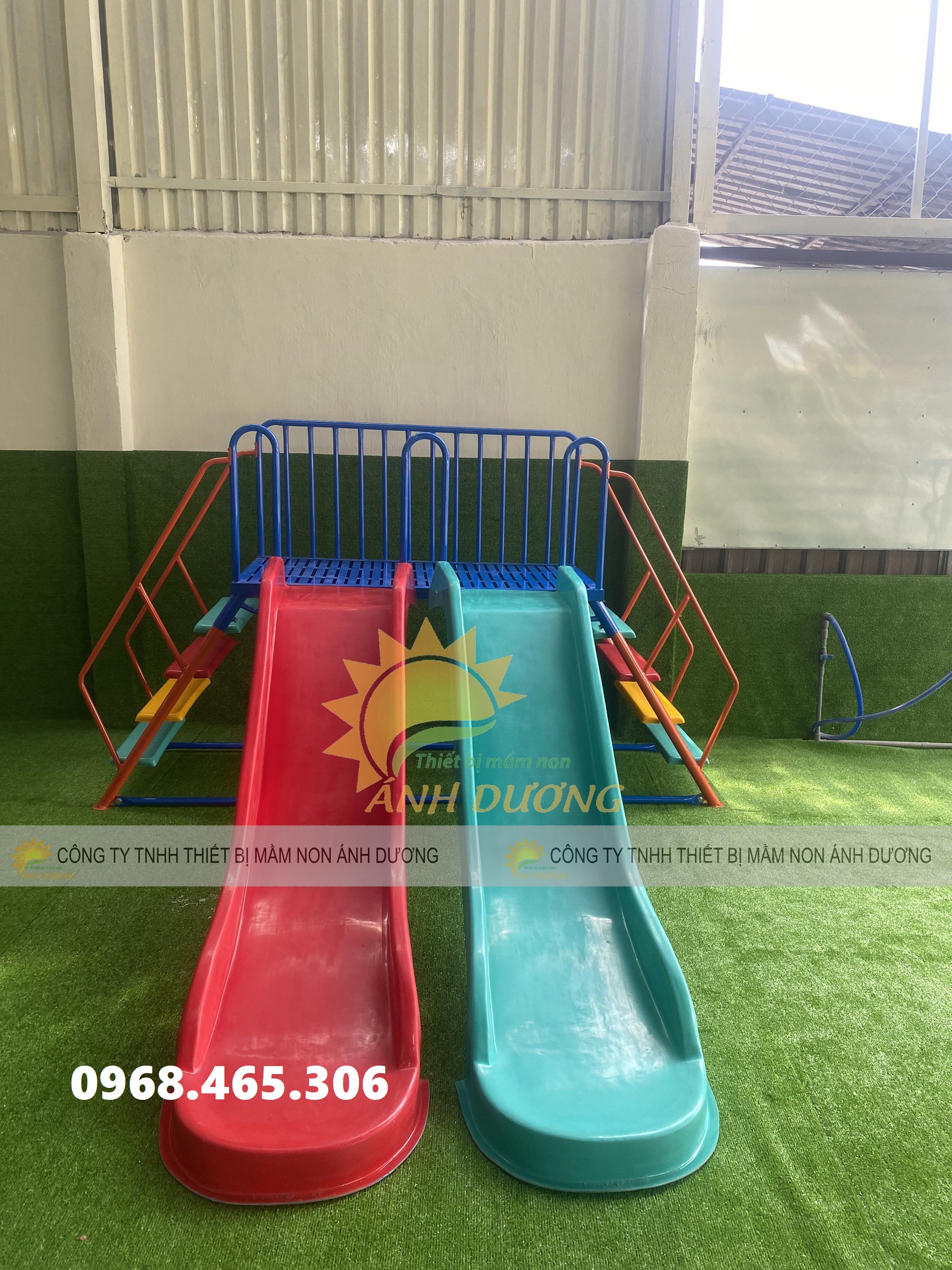 Cầu trượt trẻ em, cầu trượt 2 máng trượt, cầu trượt máng nhựa đôi