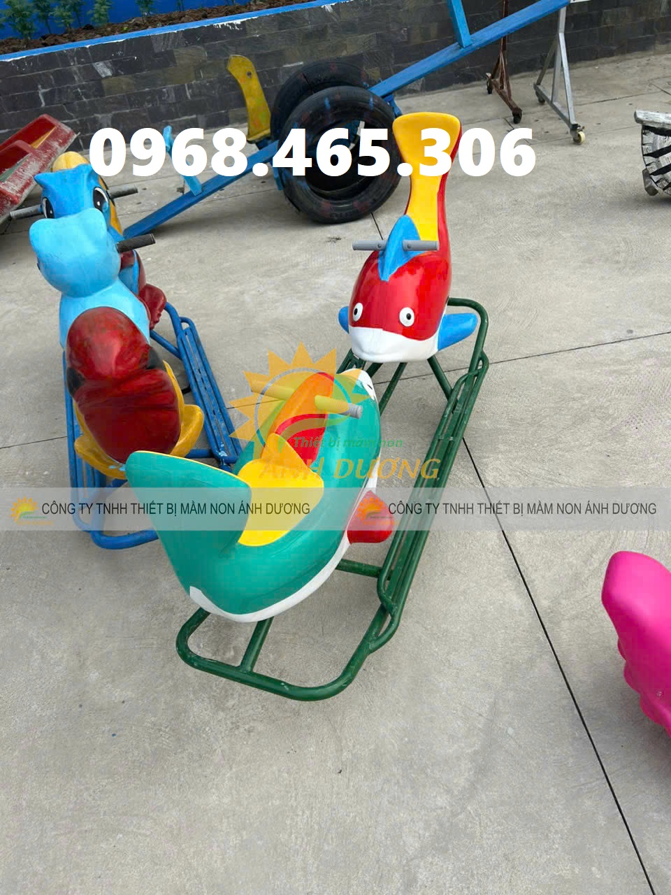 Bập bênh lò xo trẻ em, bập bênh mầm non, bập bênh 2 con cá