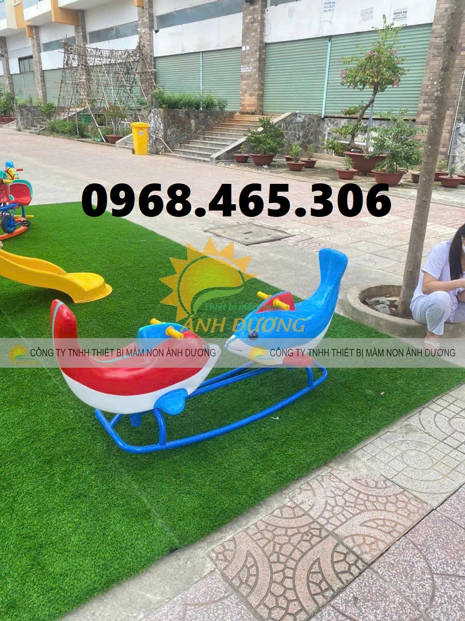 Bập bênh lò xo trẻ em, bập bênh mầm non, bập bênh 2 con cá