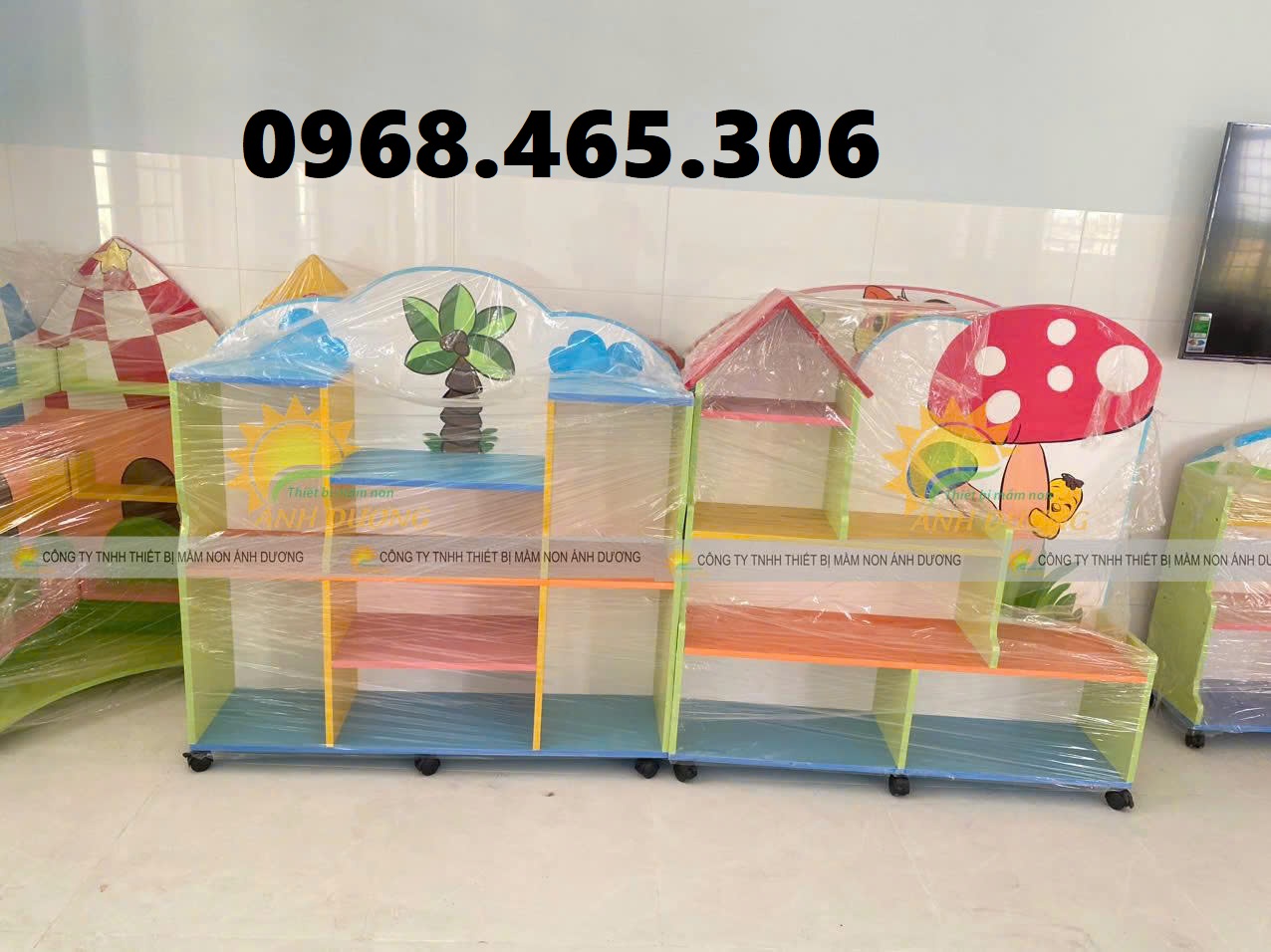 Kệ gỗ mầm non, kệ gỗ MDF mầm non, kệ 3 tầng mầm non bằng gỗ