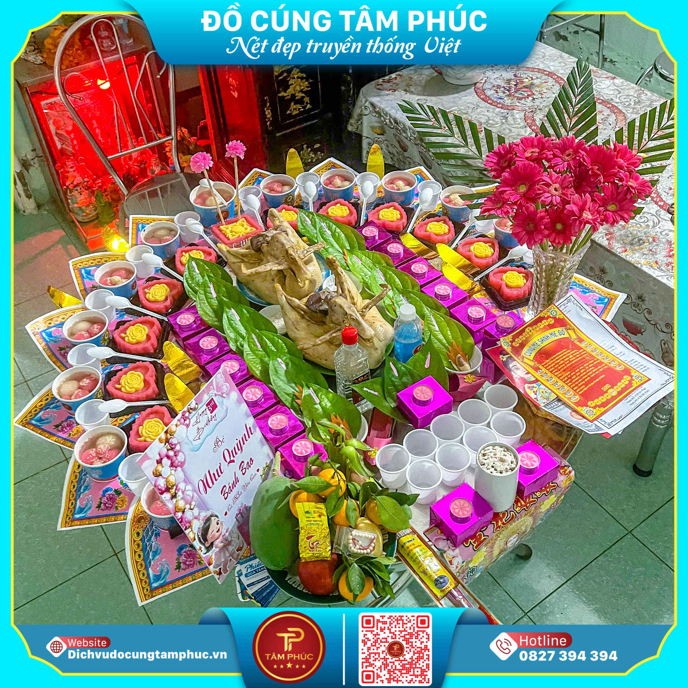 Mâm Cúng Mụ Màu Hồng - Dịu Dàng Bình An Cho Bé Yêu