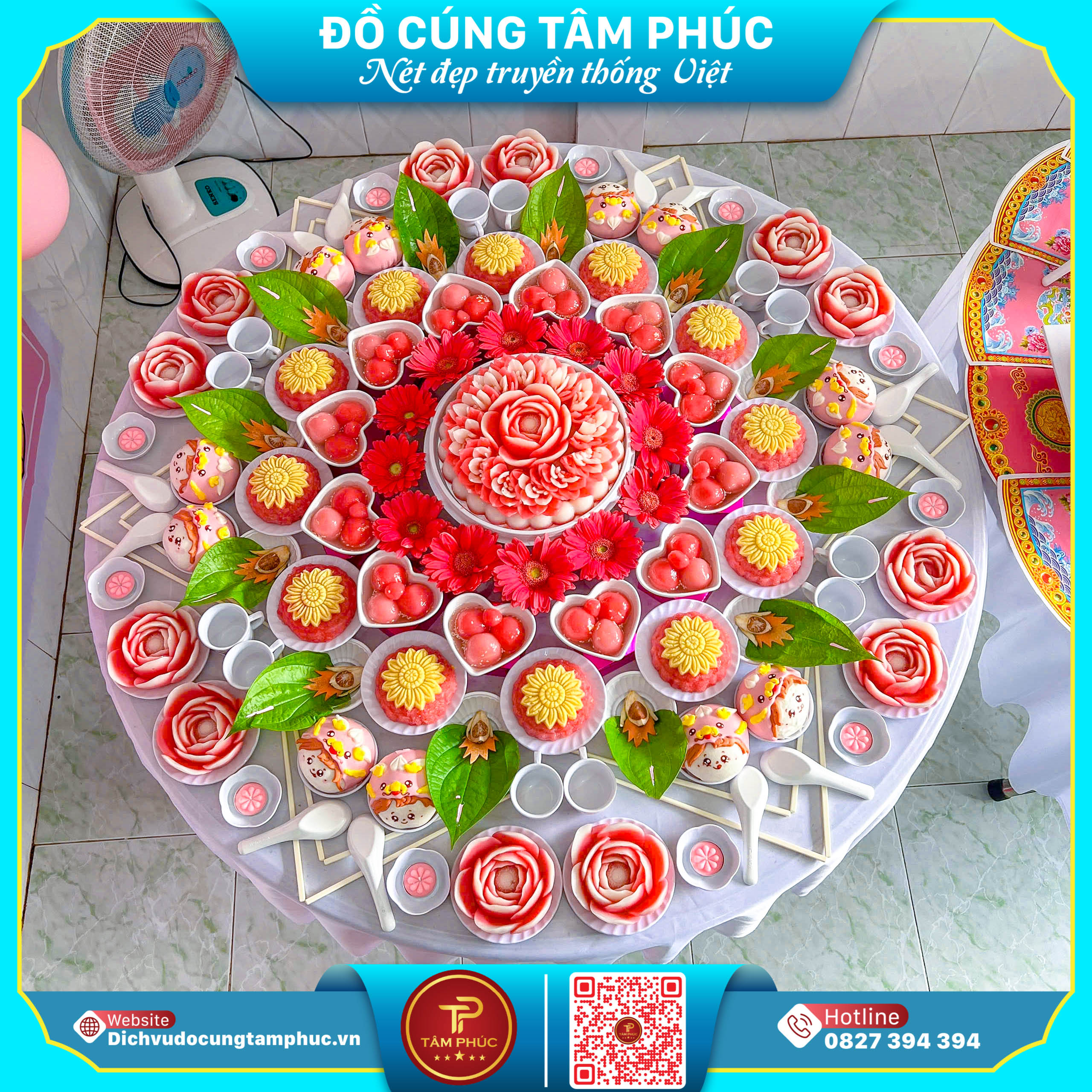 Mâm Cúng Mụ Màu Hồng - Dịu Dàng Bình An Cho Bé Yêu