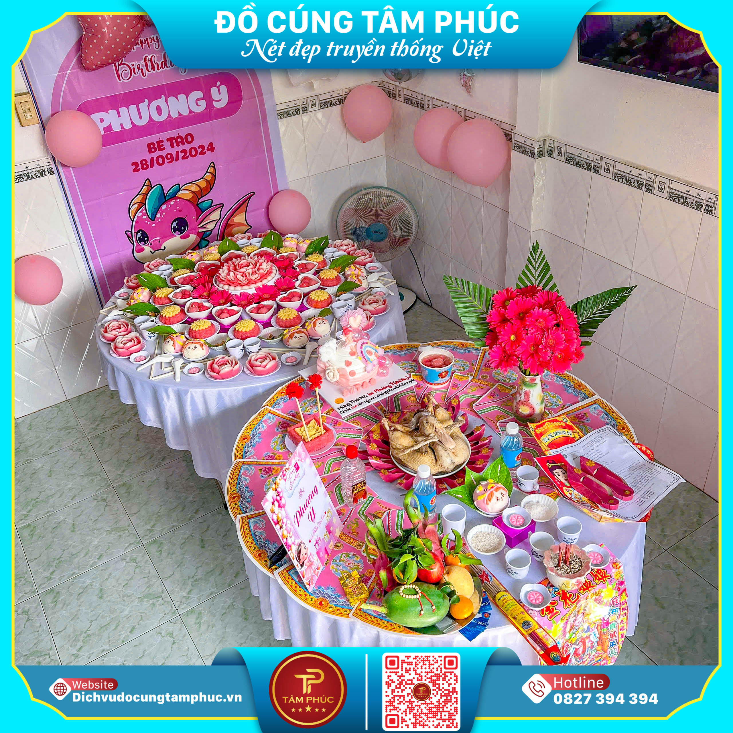 Mâm Cúng Mụ Màu Hồng - Dịu Dàng Bình An Cho Bé Yêu