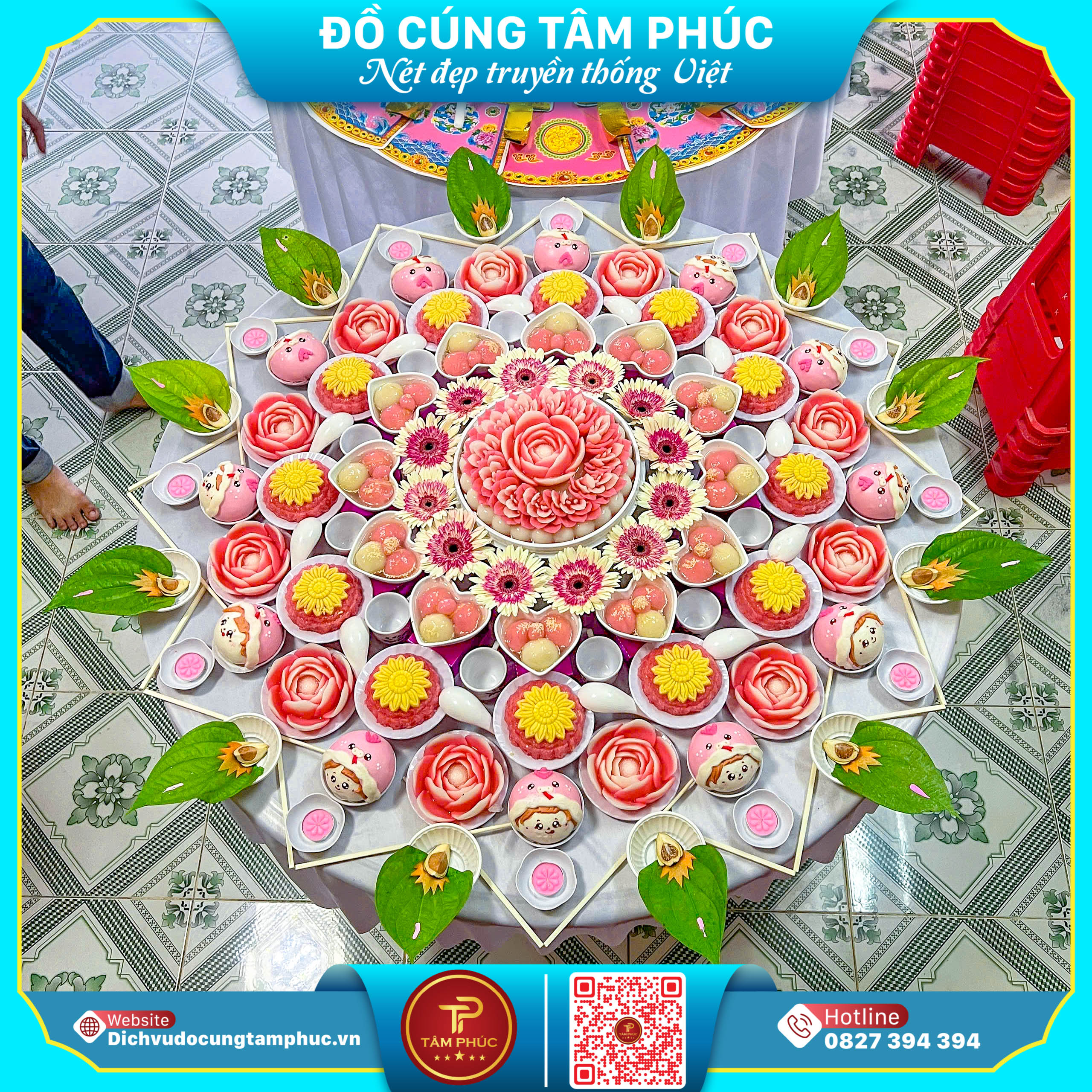 Mâm Cúng Mụ Màu Hồng - Dịu Dàng Bình An Cho Bé Yêu