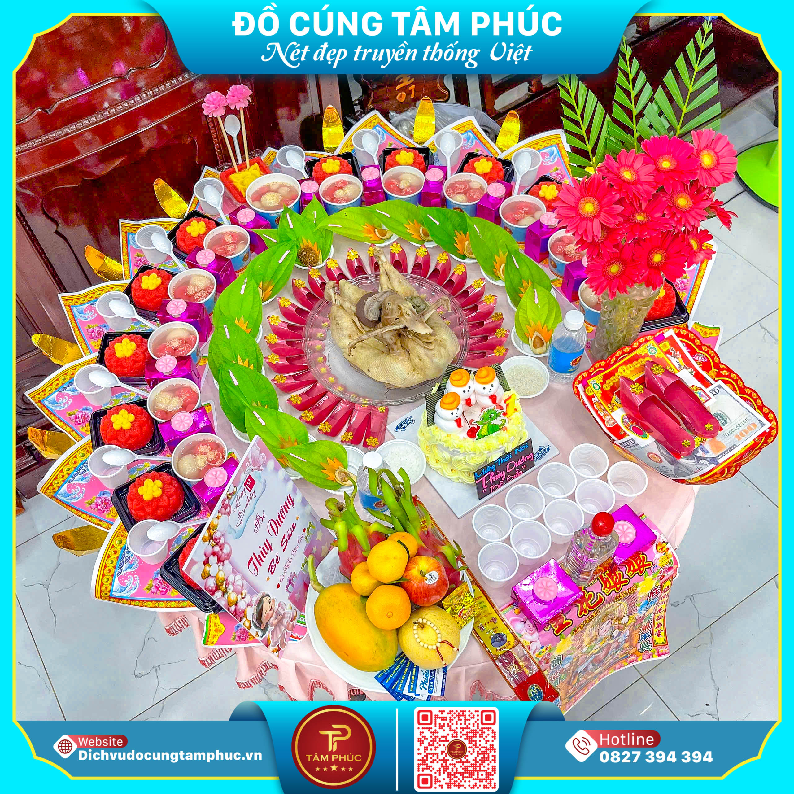 Mâm Cúng Mụ Màu Hồng - Dịu Dàng Bình An Cho Bé Yêu