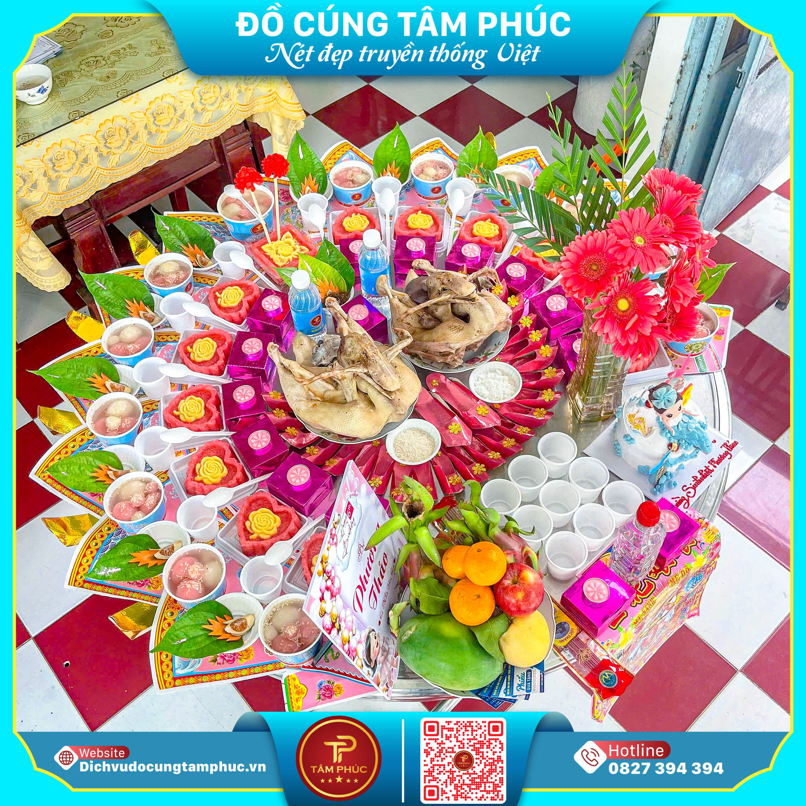 Mâm Cúng Mụ Màu Hồng - Dịu Dàng Bình An Cho Bé Yêu