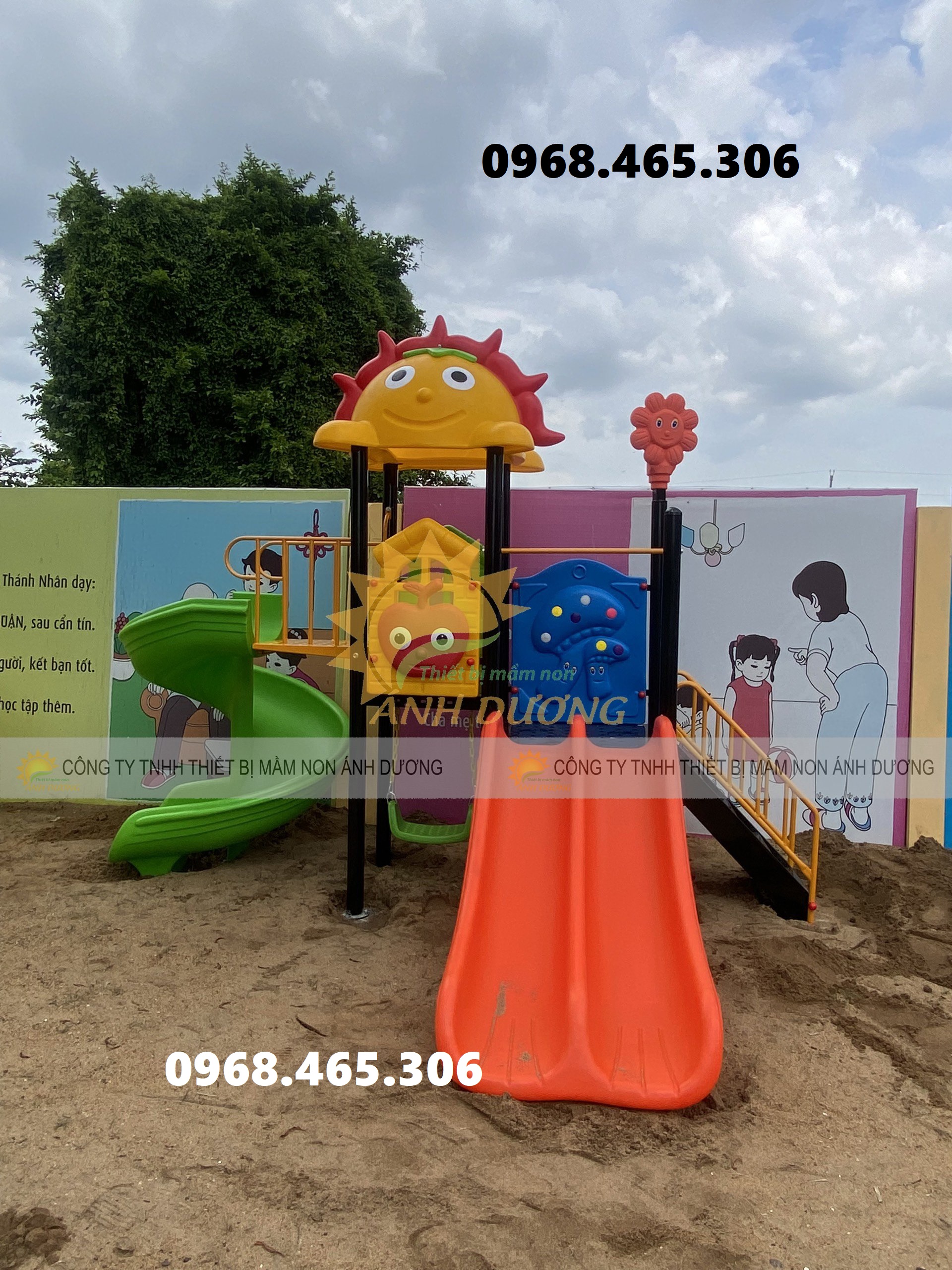 Bộ cầu trượt liên hoàn ngoài trời, cầu trượt trẻ em giá rẻ