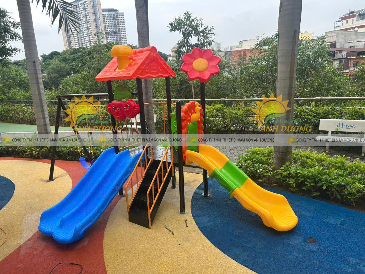 Bộ cầu trượt xích đu trẻ em, bộ liên hoàn cầu trượt mầm non giá rẻ