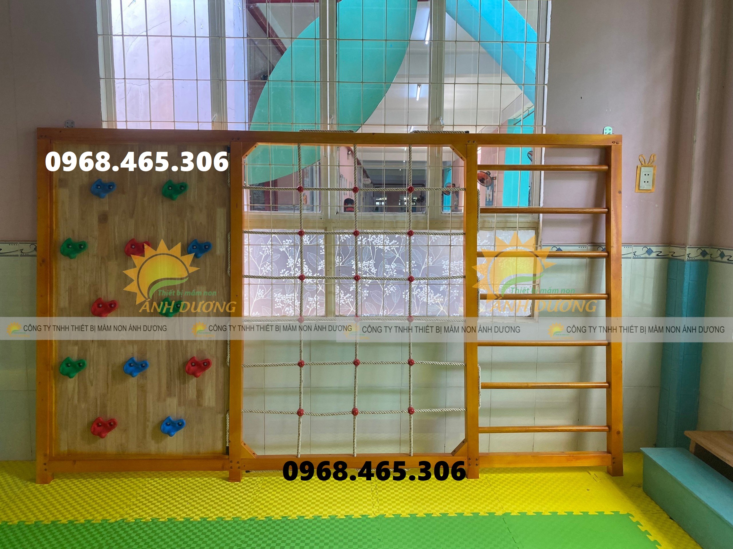 Cầu trượt gỗ liên hoàn, thang leo gỗ mầm non, cầu trượt gỗ mầm non