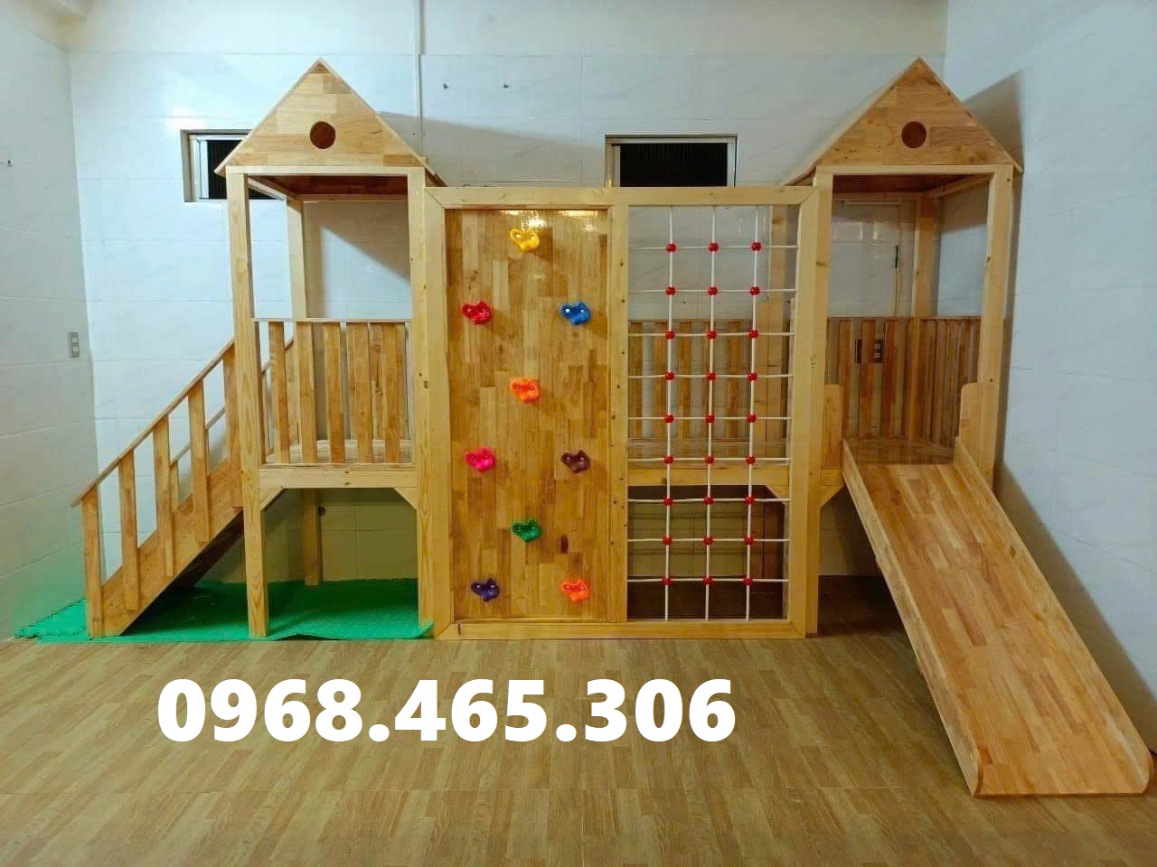 Cầu trượt gỗ liên hoàn trẻ em, bộ liên hoàn gỗ mầm non