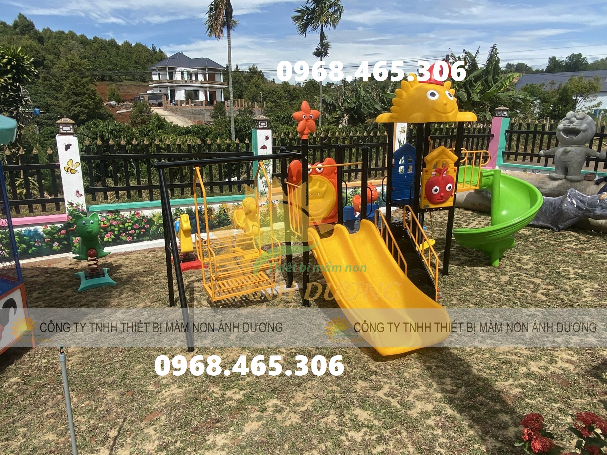 Bộ liên hoàn cầu trượt xích đu trẻ em, cầu trượt xích đu cho bé