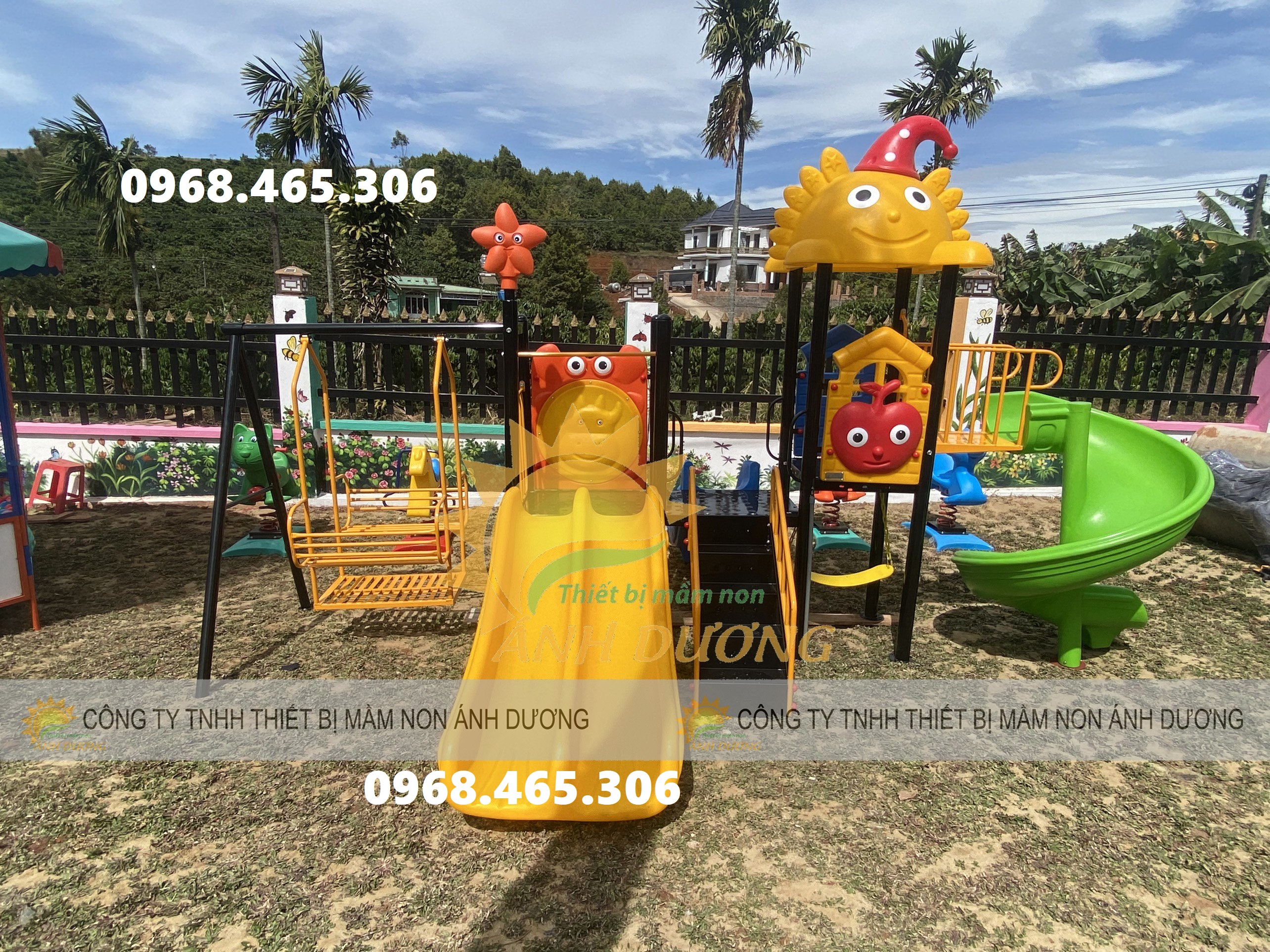 Bộ liên hoàn cầu trượt xích đu trẻ em, cầu trượt xích đu cho bé