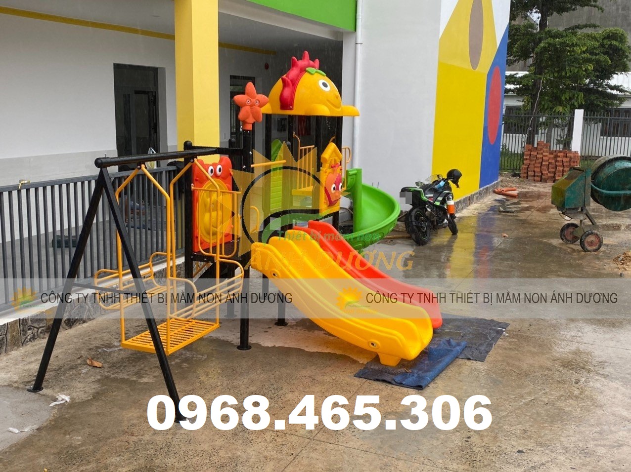 Bộ liên hoàn cầu trượt xích đu trẻ em, cầu trượt xích đu cho bé