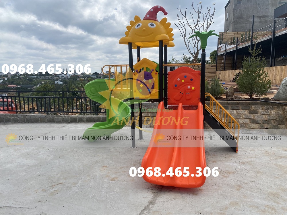 Cầu trượt mầm non, cầu trượt 2 máng trượt, cầu trượt trẻ em ngoài trời