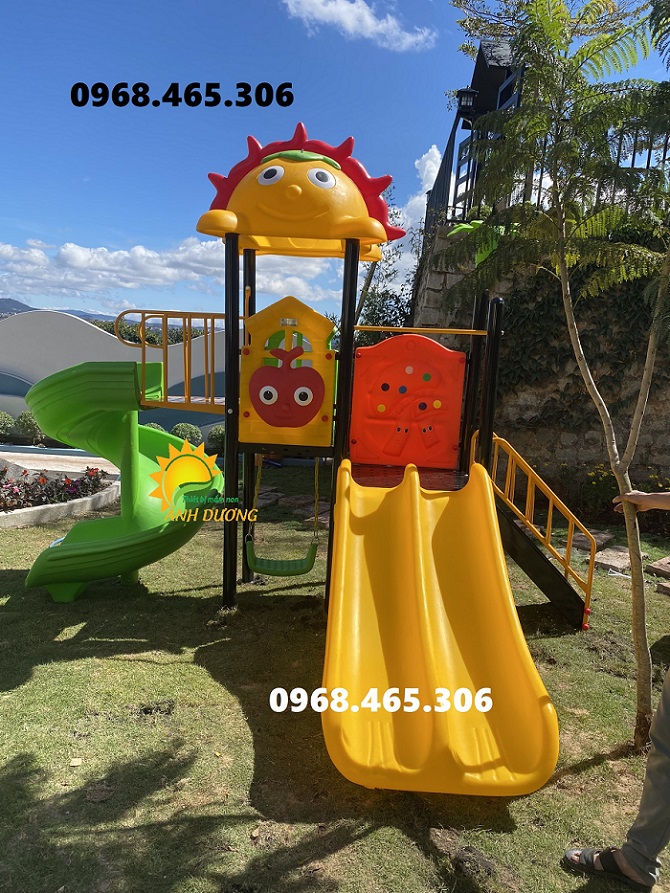 Cầu trượt mầm non, cầu trượt 2 máng trượt, cầu trượt trẻ em ngoài trời