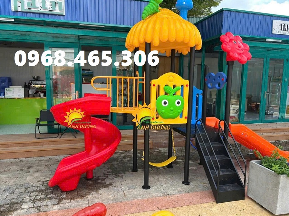 Cầu trượt mầm non, cầu trượt 2 máng trượt, cầu trượt trẻ em ngoài trời