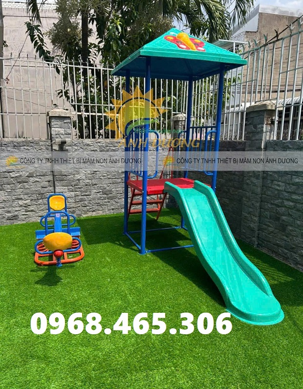 Cầu trượt mầm non, cầu trượt 2 máng trượt, cầu trượt trẻ em ngoài trời