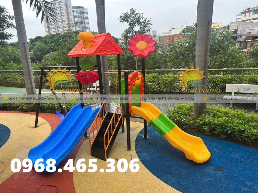 Cầu trượt mầm non, cầu trượt 2 máng trượt, cầu trượt trẻ em ngoài trời