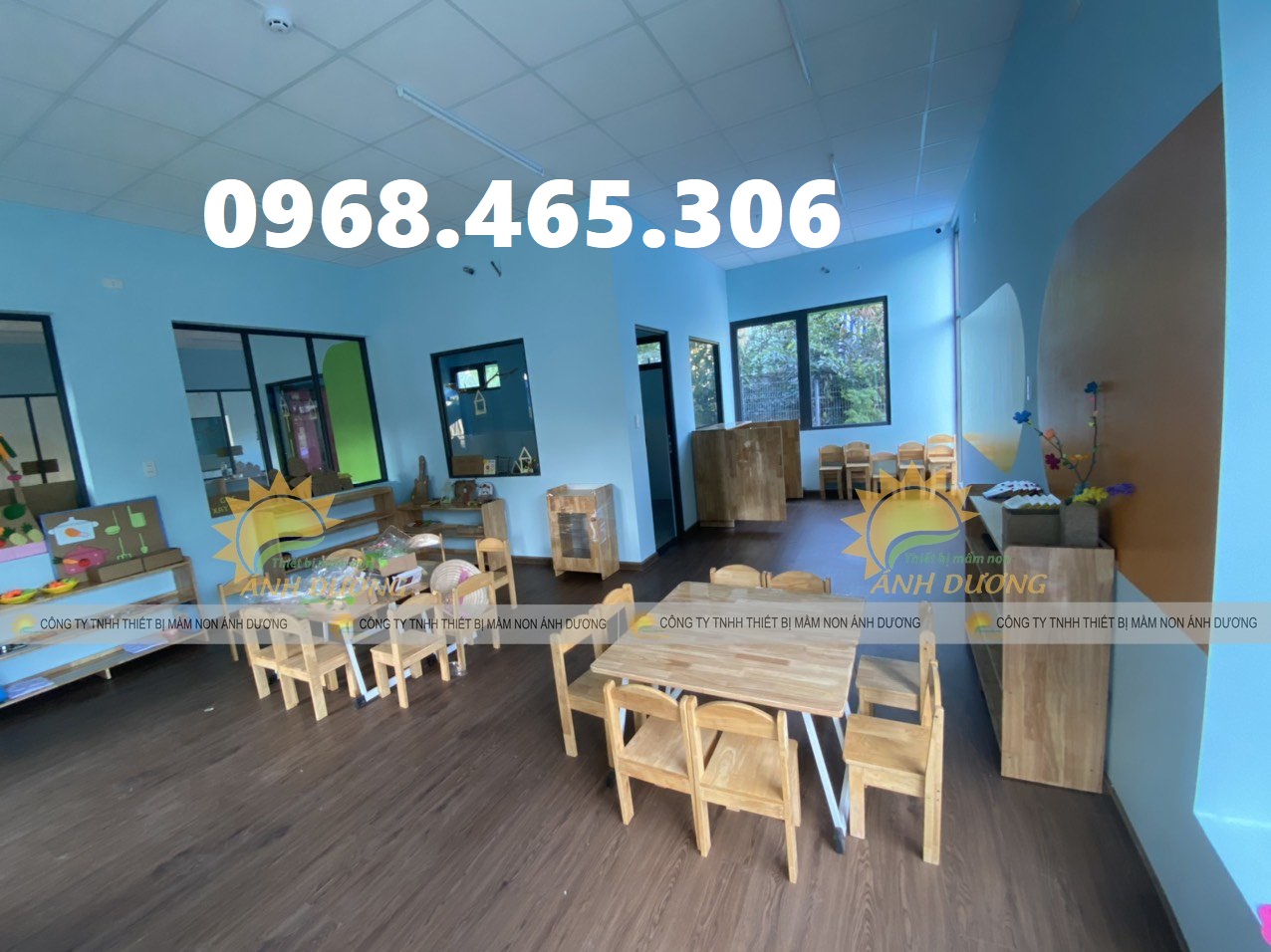 Bàn gỗ mầm non, ghế gỗ mầm non, bàn gập chân mầm non