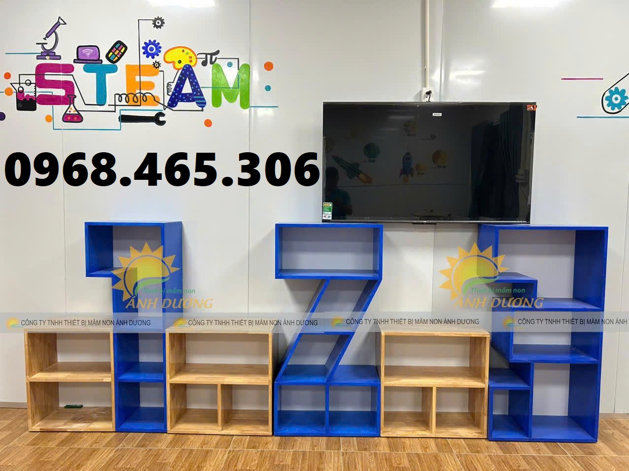 Kệ gỗ 3 tâng mầm non, kệ gỗ cao su mầm non, tủ cặp mầm non