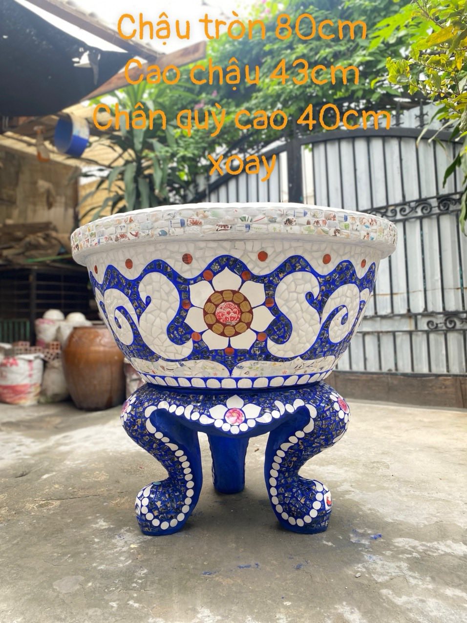 chậu khảm sành sứ , chậu xoay 360 độ , chậu xoay cẩn miểng