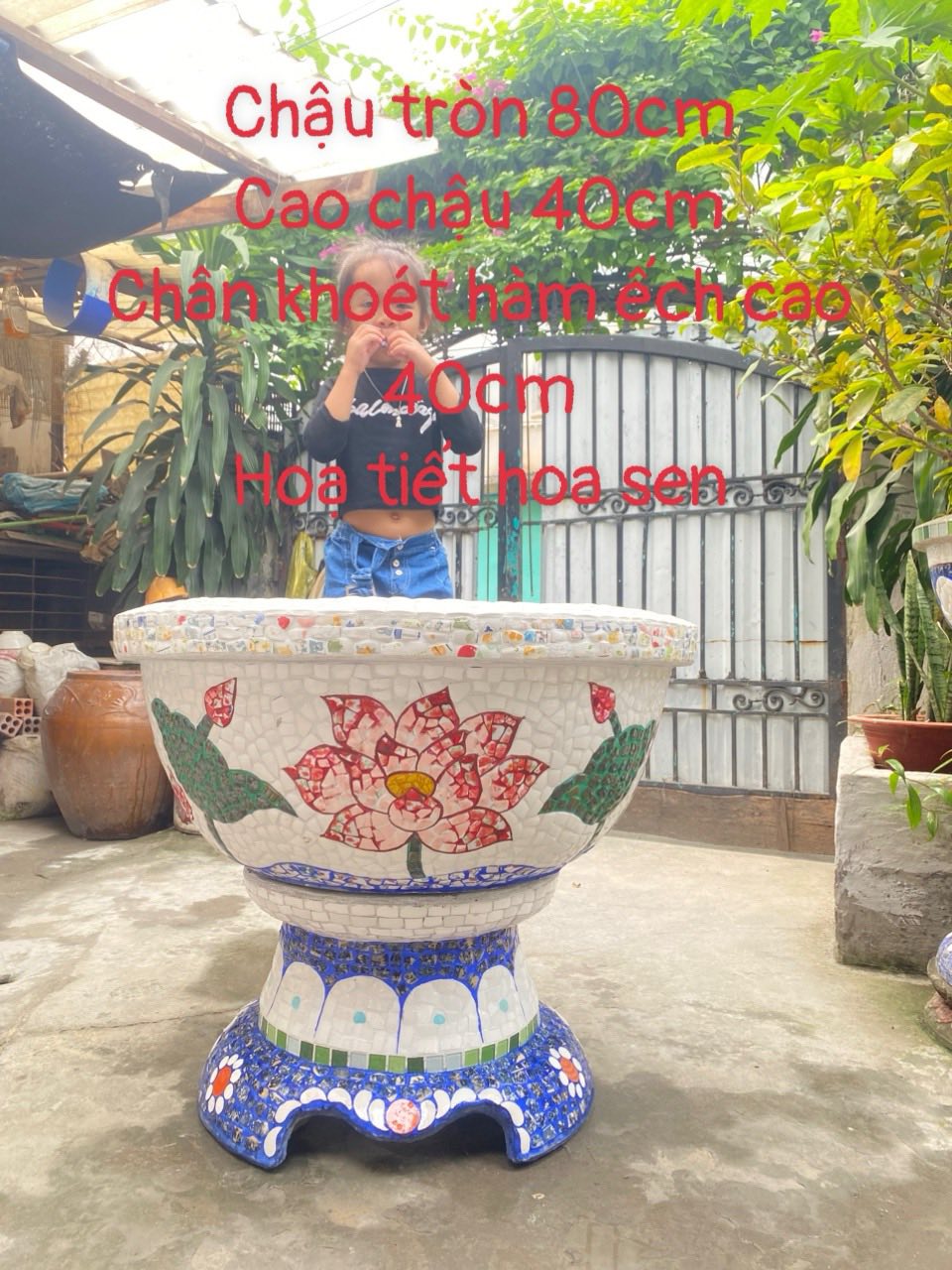 chậu khảm sành sứ , chậu xoay 360 độ , chậu xoay cẩn miểng