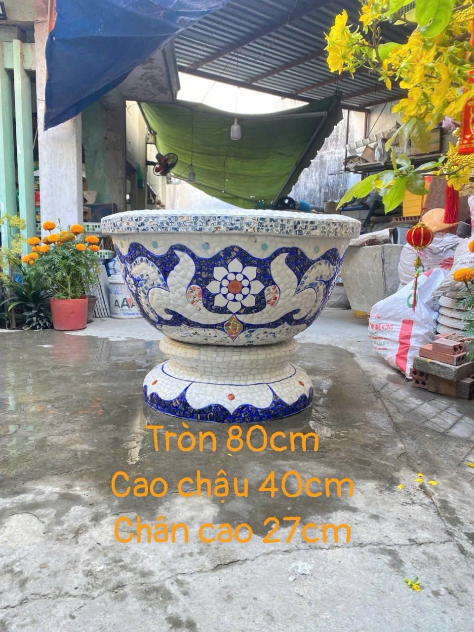 chậu khảm sành sứ , chậu xoay 360 độ , chậu xoay cẩn miểng