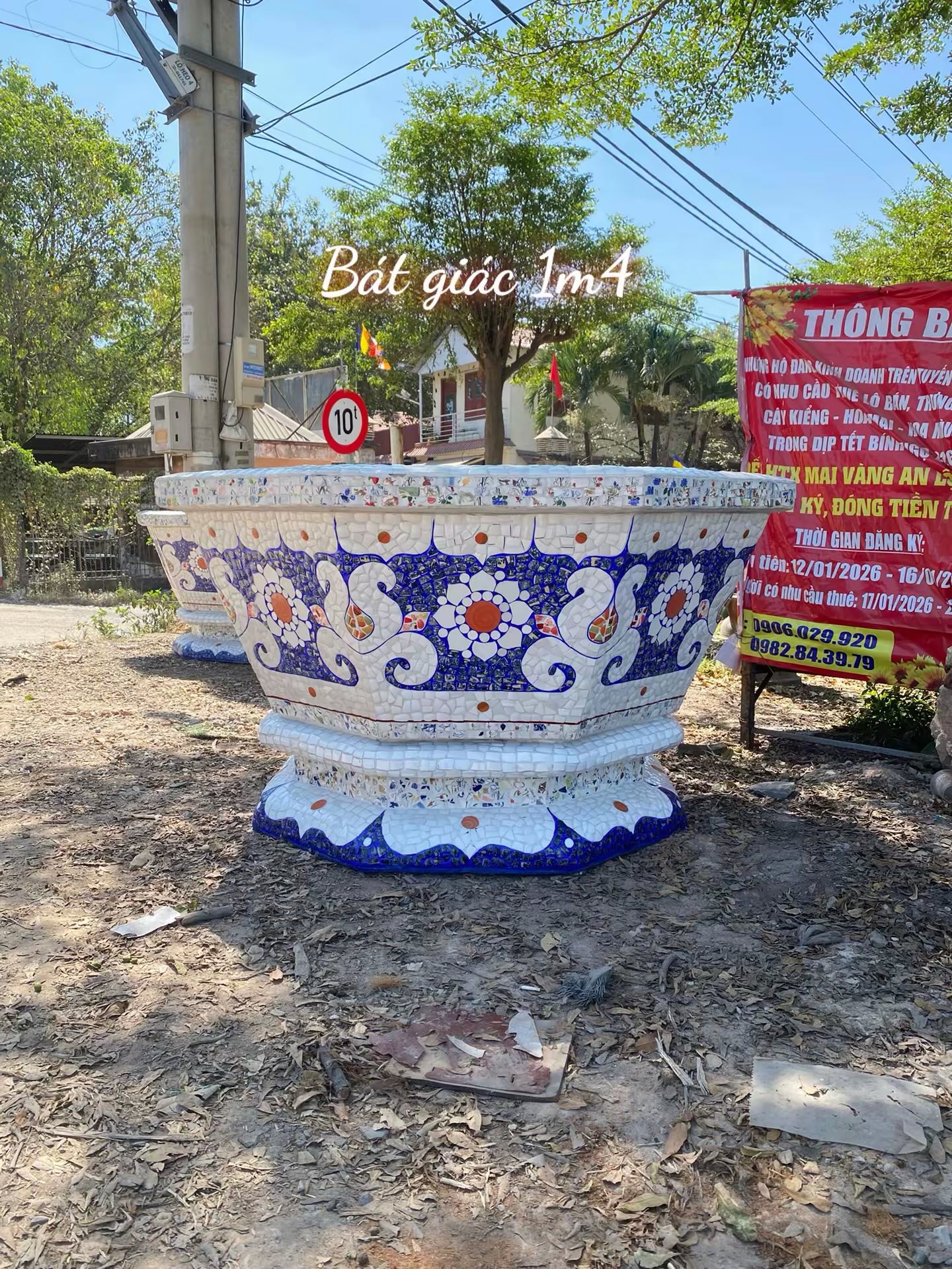 chậu khảm sành sứ , chậu xoay 360 độ , chậu xoay cẩn miểng