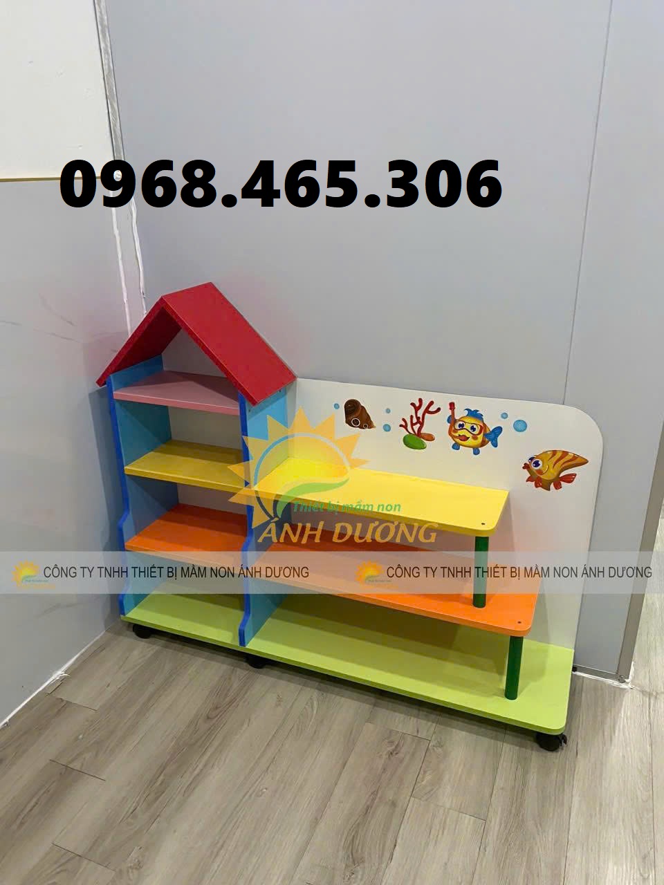 Kệ gỗ mầm non, kệ 3 tầng mầm non, kệ gỗ nhà trẻ mẫu giáo