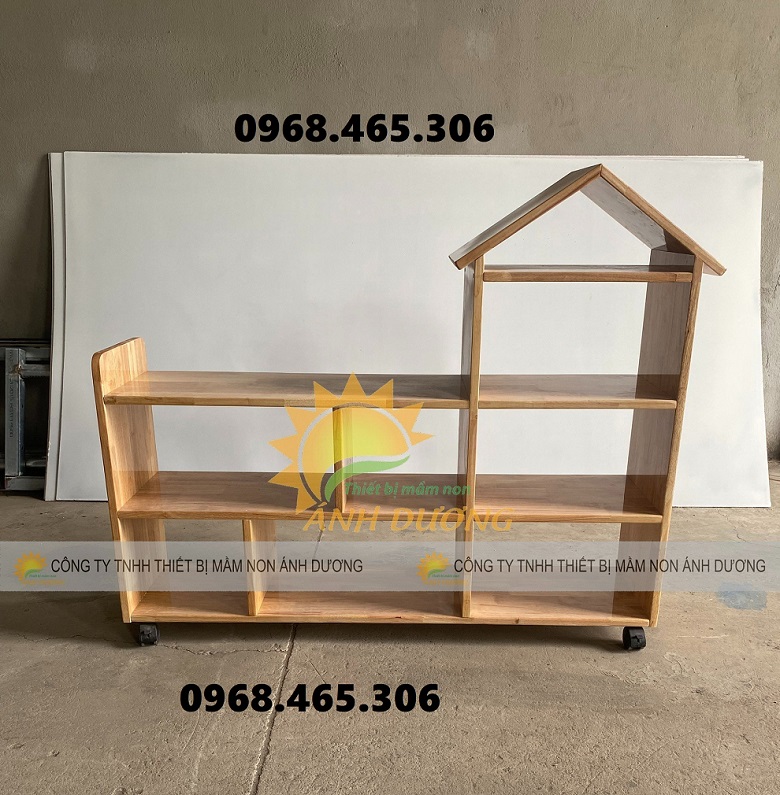 Kệ gỗ cao su mầm non, kệ gỗ nhà trẻ mẫu giáo, kệ trẻ em
