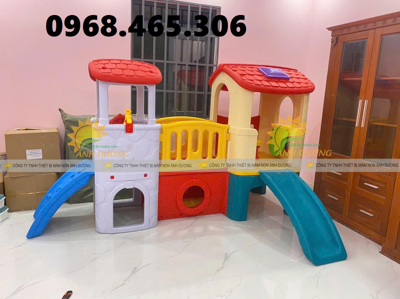 Bộ cầu trượt ngôi nhà trẻ em, nhà khối cầu trượt cho bé