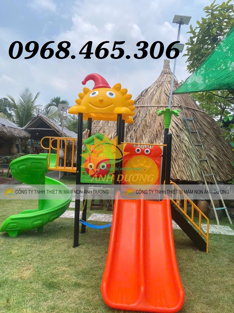 Cầu trượt mầm non, thang leo xích đu trẻ em ngoài trời