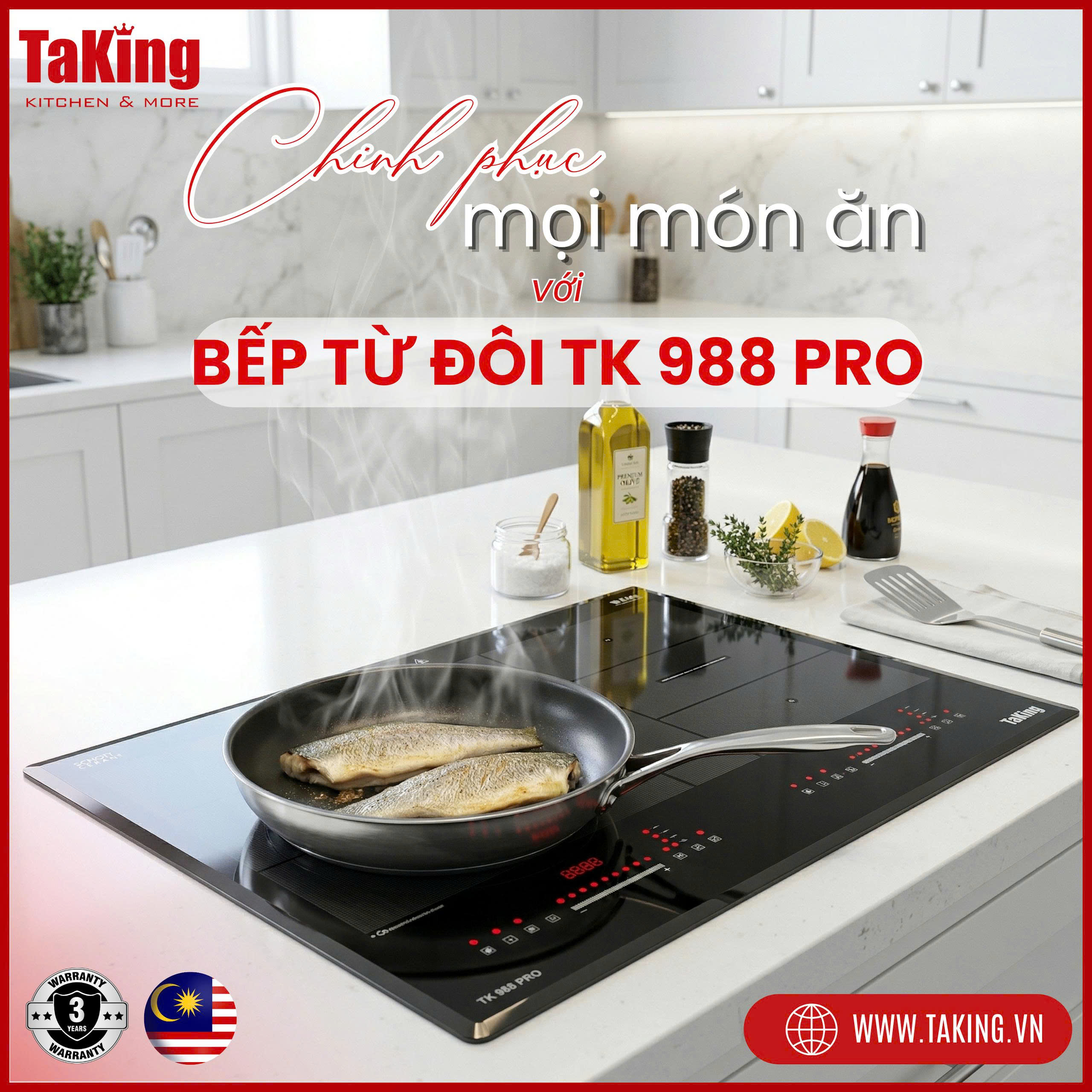 BẾP TỪ ĐÔI TK 988 PRO ĐẾN TỪ THƯƠNG HIỆU TAKING