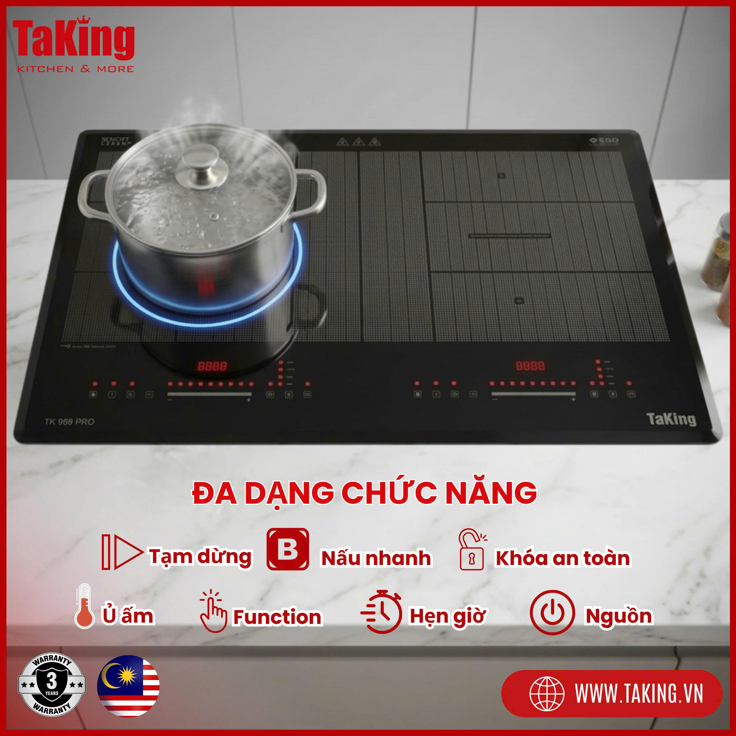 Bếp từ đôi TK 988 Pro TaKing - Giải pháp nấu ăn hiện đại