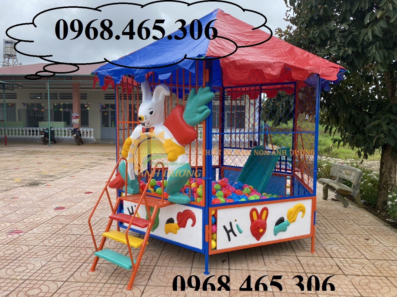 Nhà banh sắt trẻ em, nhà banh ngoài trời cho bé, nhà banh mầm non