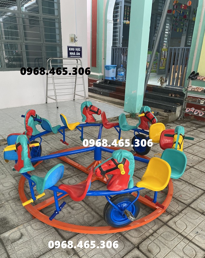 Đu quay trên ray mầm non, đu quay ngựa trẻ em, đu quay đạp chân