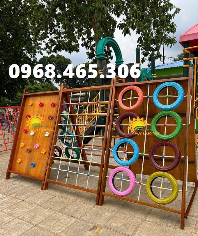 Thang leo gỗ mầm non, thang leo xà đu mầm non, thang leo vận động