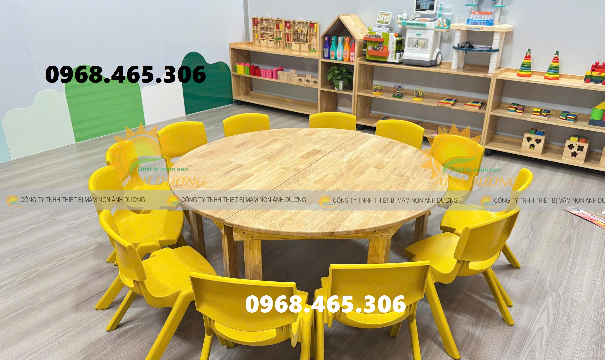 Bàn gỗ chữ nhật mầm non, bàn gỗ vuông mầm non, bàn gập chân mầm non