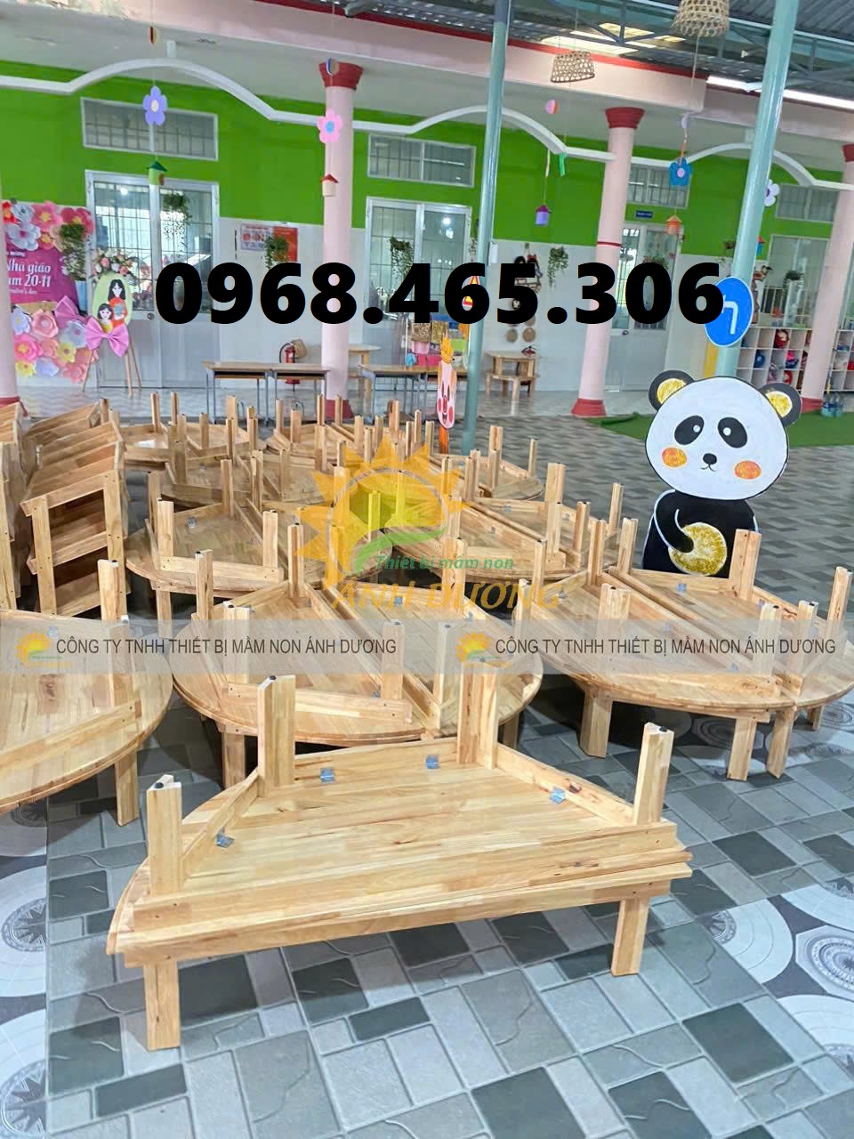 Bàn gỗ chữ nhật mầm non, bàn gỗ vuông mầm non, bàn gập chân mầm non