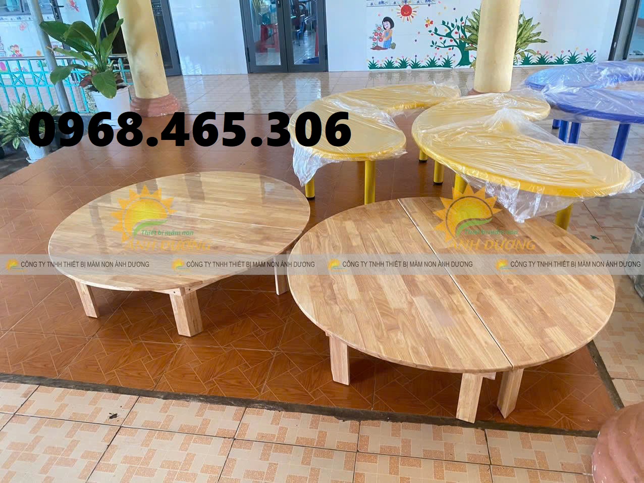 Bàn gỗ chữ nhật mầm non, bàn gỗ vuông mầm non, bàn gập chân mầm non