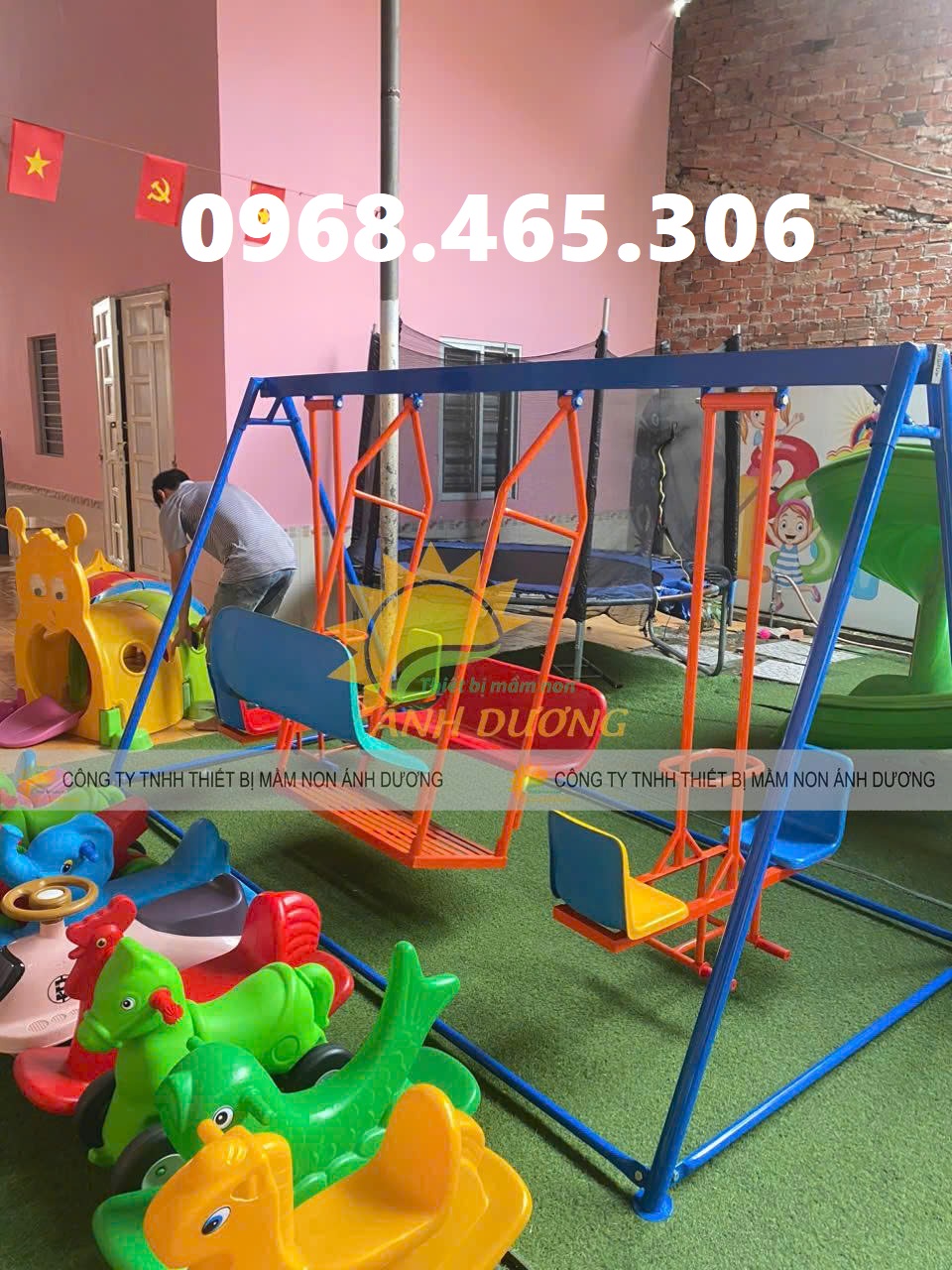 Xích đu mầm non, xích đu đôi trẻ em, xích đu 3 dạng 8 chỗ ngồi
