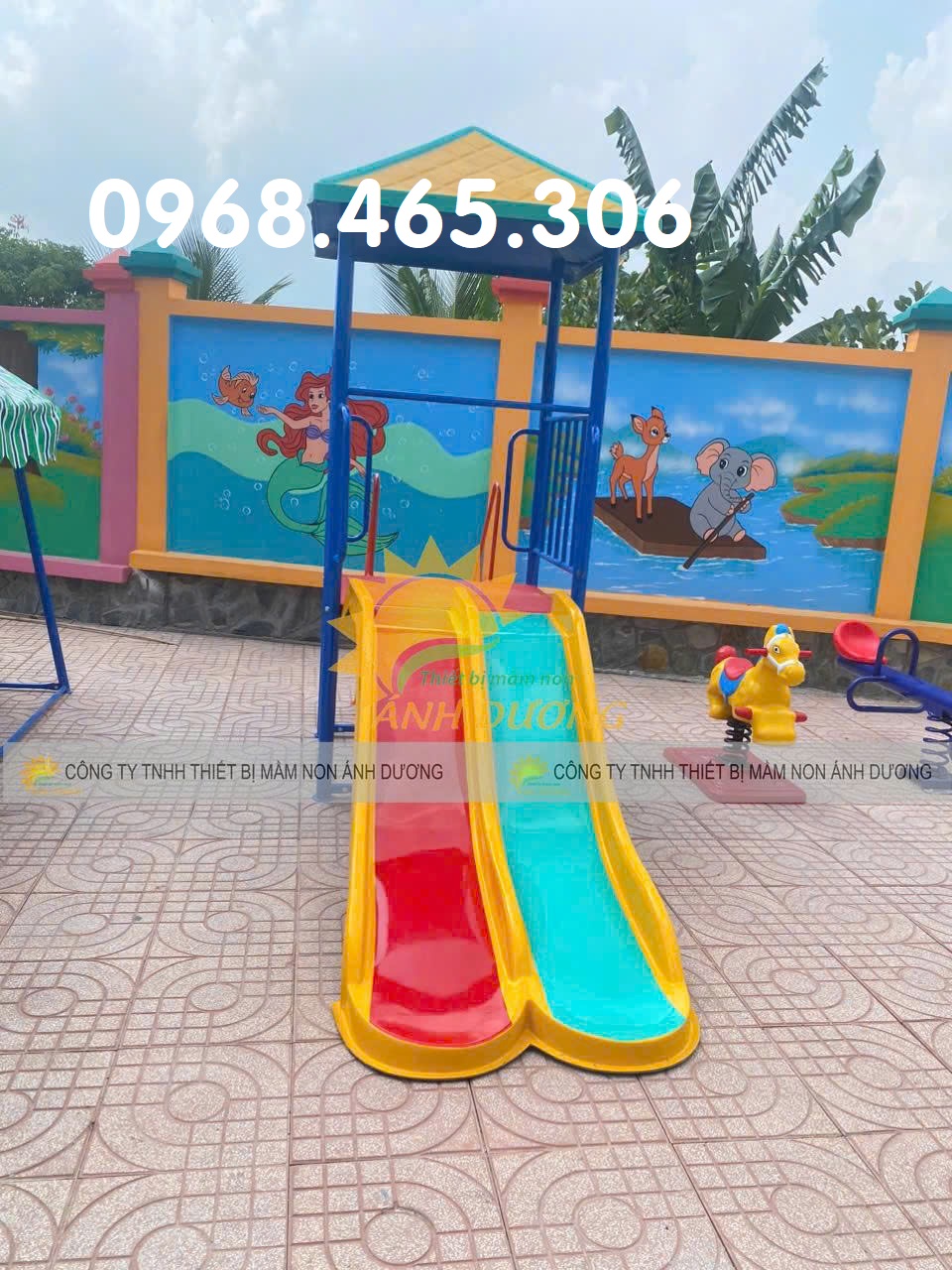 Cầu trượt mầm non, cầu trượt 2 máng song song, cầu trượt trẻ em