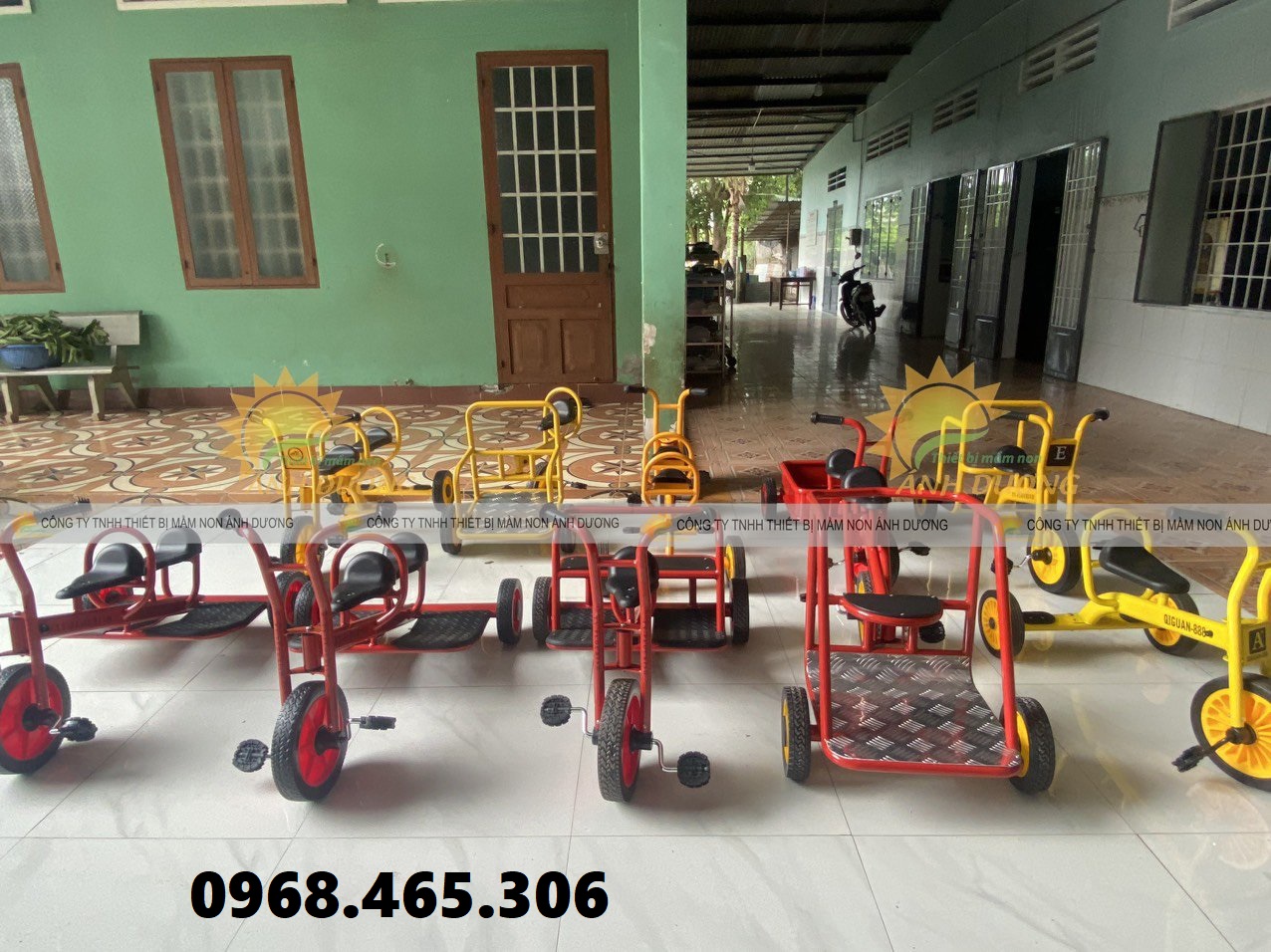 Xe đạp 3 bánh mầm non, xe đạp 3 bánh 2 chỗ ngồi, xe đạp mầm non