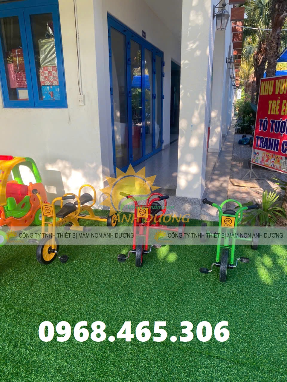 Xe đạp 3 bánh mầm non, xe đạp 3 bánh 2 chỗ ngồi, xe đạp mầm non